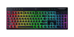 Клавіатура механічна BlackWidow V4 Low-profile HyperSpeed, 104key, Green Switch, USB-A/WL/BT, EN, RGB, чорний