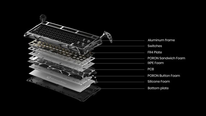 Mechanical keyboard GravaStar Mercury K1 Pro 80keys, GravaStar x Kailh Speedy Mint, BT/WL/USB, RGB, Interstellar Silver