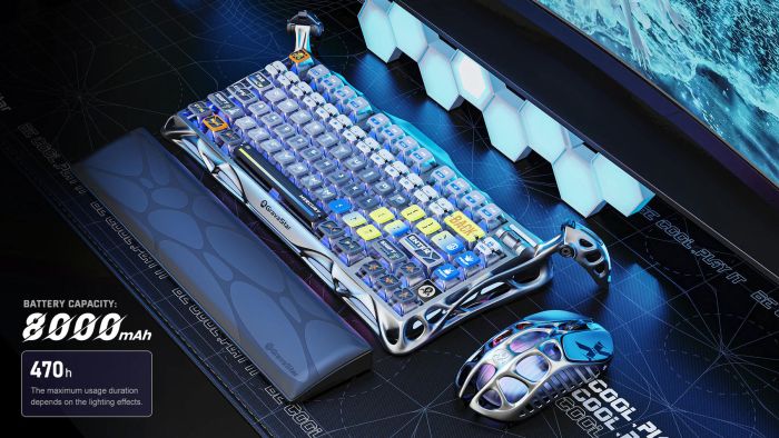 Mechanical keyboard GravaStar Mercury K1 Pro 80keys, GravaStar x Kailh Speedy Mint, BT/WL/USB, RGB, Interstellar Silver