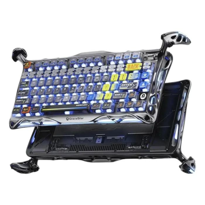 Mechanical keyboard GravaStar Mercury K1 Pro 80keys, GravaStar x Kailh Speedy Mint, BT/WL/USB, RGB, Interstellar Silver