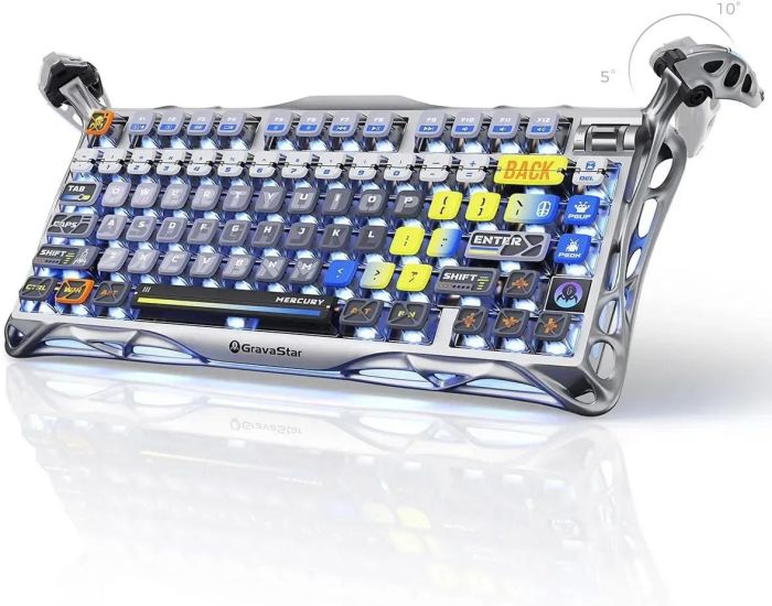 Mechanical keyboard GravaStar Mercury K1 Pro 80keys, GravaStar x Kailh Speedy Mint, BT/WL/USB, RGB, Interstellar Silver
