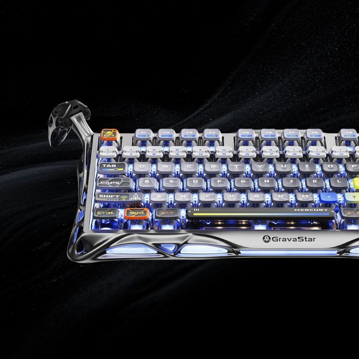 Mechanical keyboard GravaStar Mercury K1 Pro 80keys, GravaStar x Kailh Speedy Mint, BT/WL/USB, RGB, Interstellar Silver