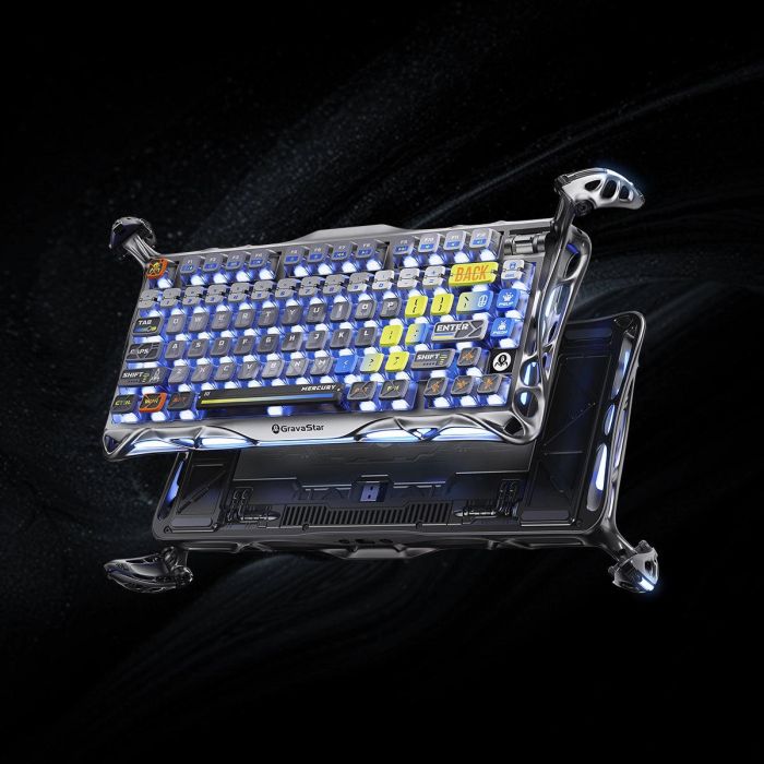 Mechanical keyboard GravaStar Mercury K1 Pro 80keys, GravaStar x Kailh Speedy Mint, BT/WL/USB, RGB, Interstellar Silver