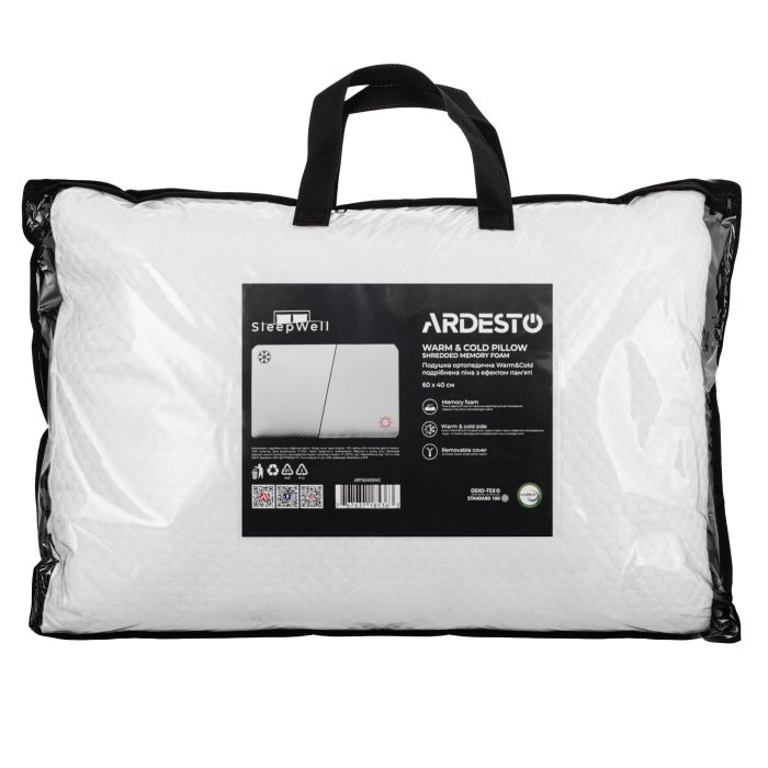 Подушка ортопедическая ARDESTO Sleepwell Warm&Cold 60х40см, измельченная пена мемори, белый