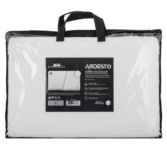 Подушка ортопедическая ARDESTO Sleepwell Warm&Cold 60х40х12см, прямоугольная, пена мемори, белый