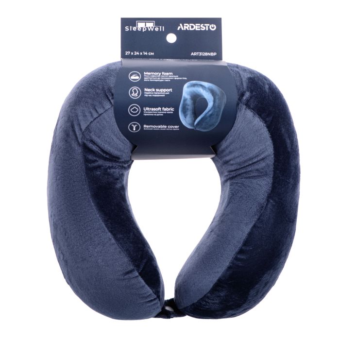 Подушка ортопедическая ARDESTO Sleepwell Travel 27х24х14см, для шеи, пена мемори, синий