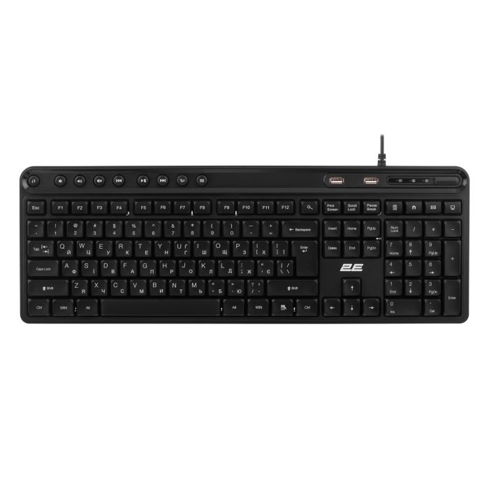 Клавіатура мембранна 2E KS1100 104key, 2xUSB HUB, USB-A, EN/UK, чорний