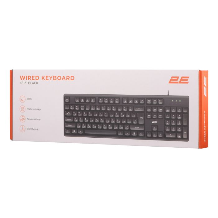 Клавіатура мембранна 2E KS131 104key, USB-A, EN/UK, чорний