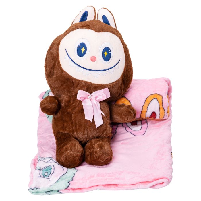 Дитяча м'яка іграшка Лабубу з пледом 54 см плюшева Коричнева ТМ COLORFUL HOME LAB3BR