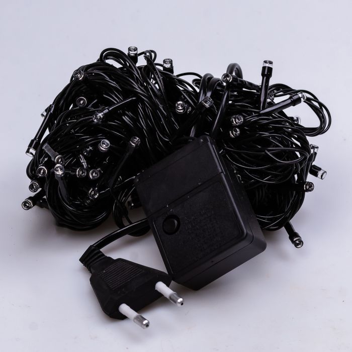 Гірлянда нитка 10м на 200 LED лампочок світлодіодна чорний провід 8 режимів роботи Синій M200LEDBL