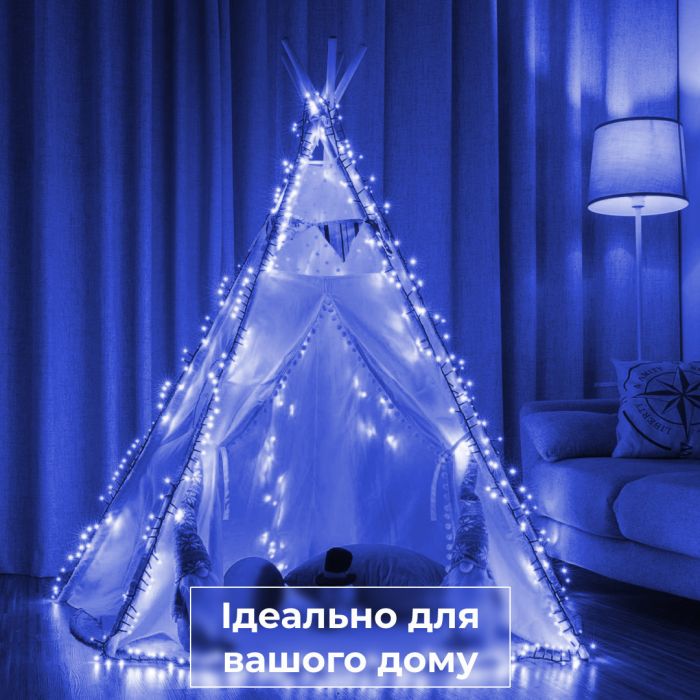 Гірлянда нитка 14м на 161 LED лампочок світлодіодна чорний провід 8 режимів роботи Синій M300LEDBL