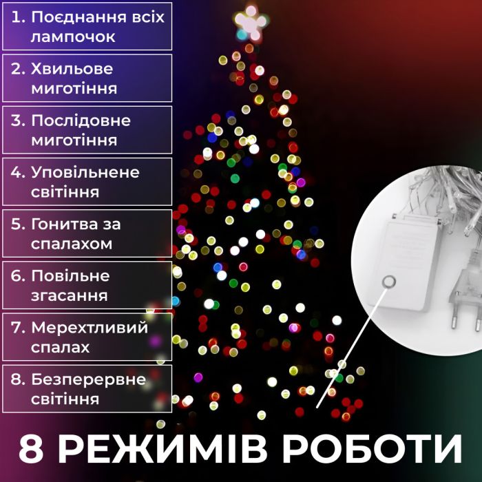 Гірлянда нитка світлодіодна GarlandoPro 171 LED 16м 8 режимов гірлянда новорічна W300LEDML