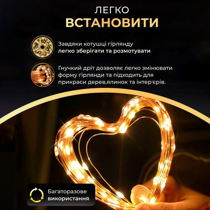 Гірлянда роса 10 метрів USB на 100 led світлодіодів крапля на зеленому дроті USB100L10MGY