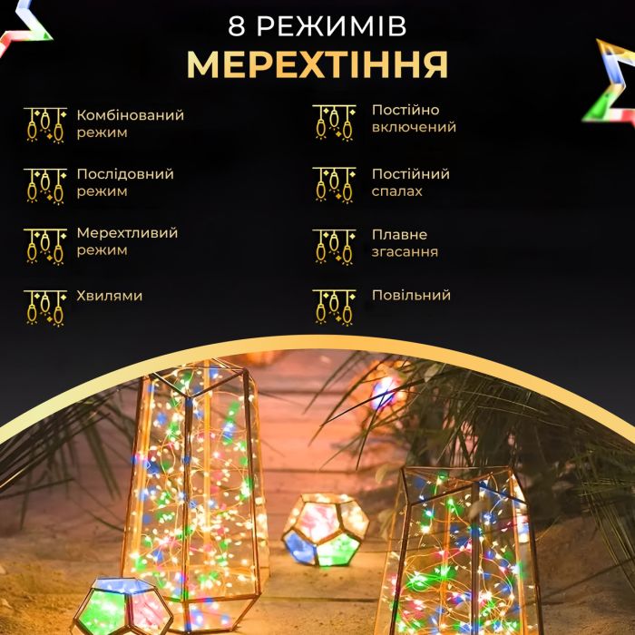 Гірлянда роса на пульті 200 метрів на 2000 led світлодіодів крапля на зеленому дроті мультиколор 2000L200MGML