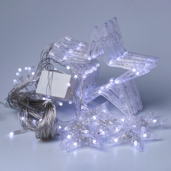 Гірлянда штора 3х0,7 м Зірки на 108 LED лампочок світлодіодна 6 великих та 6 маленьких зірок 9В 8 режимів Білий 1733055W