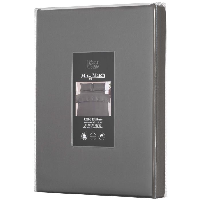 Bedding set ARDESTO 2.0 Mix&Match Premium, sateen, duvet cover 200x220cm, bed sheet 240х260cm, pillowcases (2) 50x70cm, 100% cotton, gray