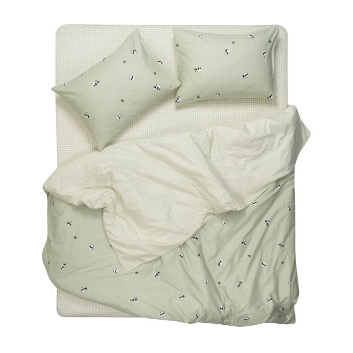 Bedding set ARDESTO 1.5 Gloria, sateen, pandas, green, duvet cover160x220cm, bed sheet 160x220cm, pillowcases (2) 50x70cm, 100% cotton