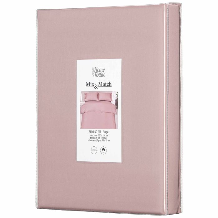 Bedding set ARDESTO 1.5 Mix&Match, sateen, duvet cover 160x220cm, bed sheet 180x240cm, pillowcases (2) 50x70cm, 100% cotton, light pink