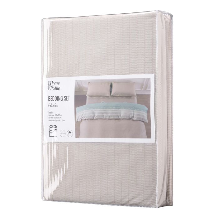 Bedding set ARDESTO 2.0 Gloria, sateen,  stripes, brown, duvet cover 200x220cm, bed sheet 230x240cm, pillowcases (2) 50x70cm, 100% cotton