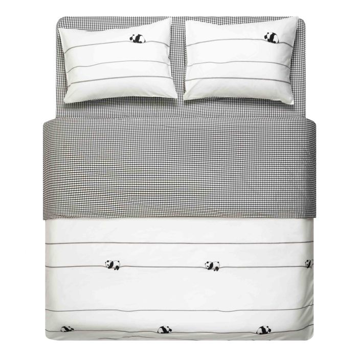 Bedding set ARDESTO 1.5 Gloria, sateen, pandas, checkered, duvet cover160x220cm, bed sheet 160x220cm, pillowcases (2) 50x70cm, 100% cotton