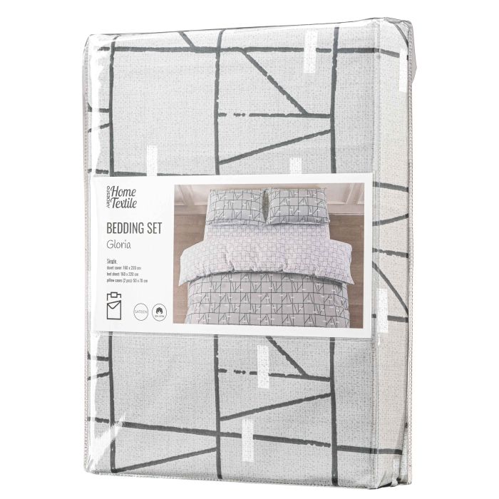 Bedding set ARDESTO 1.5 Gloria, sateen, geometry, grey, duvet cover160x220cm, bed sheet 160x220cm, pillowcases (2) 50x70cm, 100% cotton