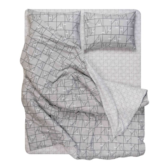 Bedding set ARDESTO 2.0 Gloria, sateen, geometry, grey, duvet cover 200x220cm, bed sheet 230x240cm, pillowcases (2) 50x70cm, 100% cotton