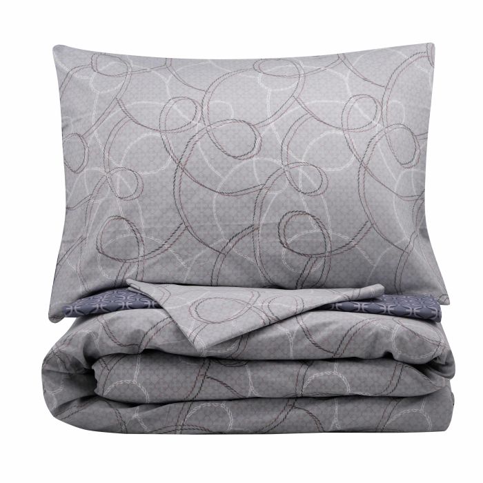 Bedding set ARDESTO 1.5 Gloria, sateen, geometry, grey-blue, duvet cover160x220cm, bed sheet 160x220cm, pillowcases (2) 50x70cm, 100% cotton