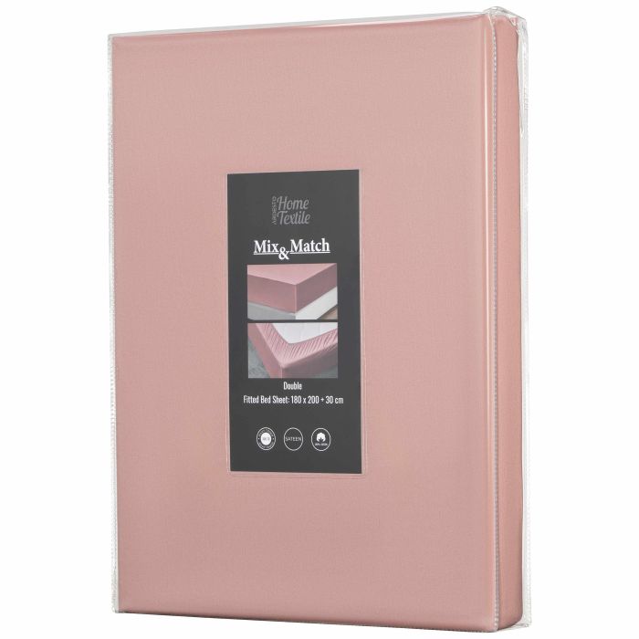 Fitted sheet ARDESTO Mix&Match Premium 180x200+30cm, 100% cotton, sateen, light pink