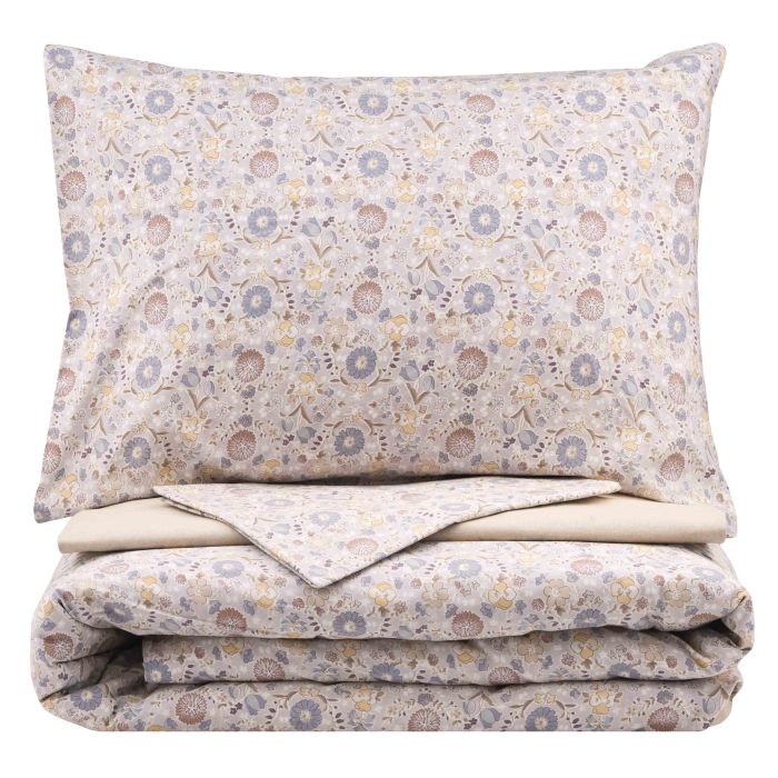 Bedding set ARDESTO 1.5 Gloria, sateen, wildflowers, beige, duvet cover160x220cm, bed sheet 160x220cm, pillowcases (2) 50x70cm, 100% cotton