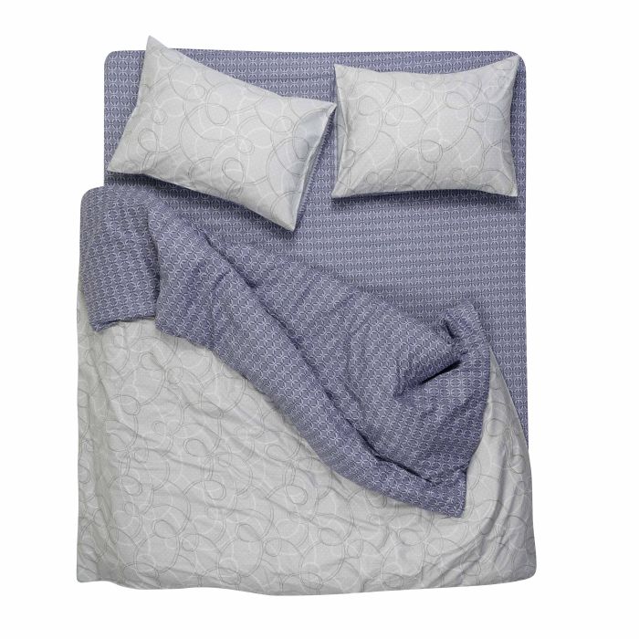 Bedding set ARDESTO 1.5 Gloria, sateen, geometry, grey-blue, duvet cover160x220cm, bed sheet 160x220cm, pillowcases (2) 50x70cm, 100% cotton