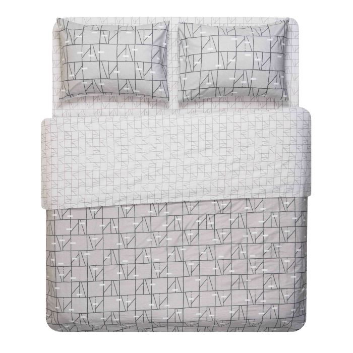 Bedding set ARDESTO 2.0 Gloria, sateen, geometry, grey, duvet cover 200x220cm, bed sheet 230x240cm, pillowcases (2) 50x70cm, 100% cotton