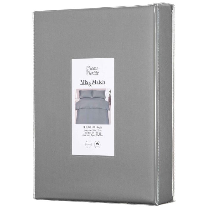 Bedding set ARDESTO 1.5 Mix&Match, sateen, duvet cover 160x220cm, bed sheet 180x240cm, pillowcases (2) 50x70cm, 100% cotton, gray