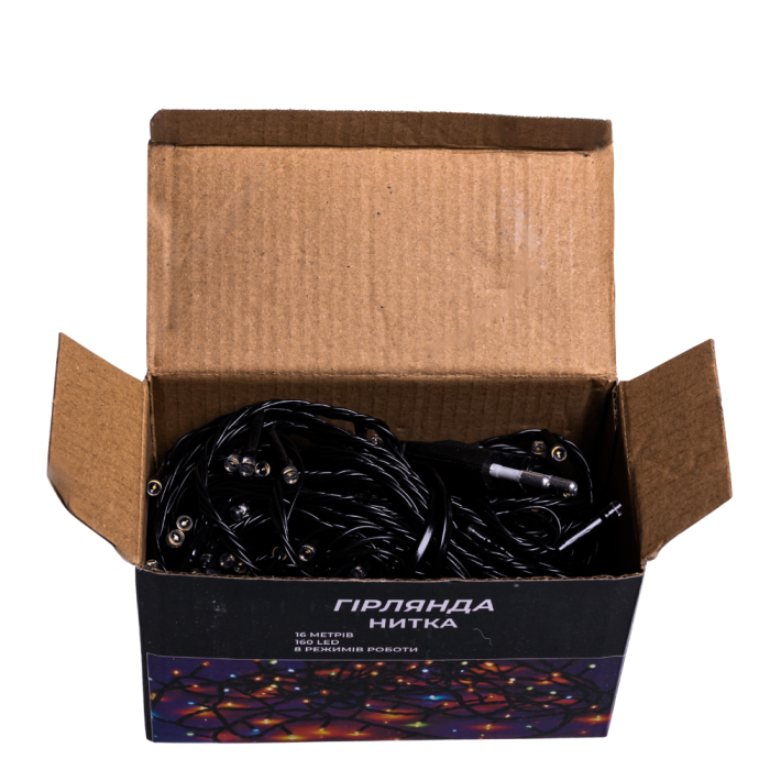 Новорічна гірлянда кімнатна нитка 14 м 160 LED кімнатна гірлянда чорний провід Біле світло W160LED16MBW