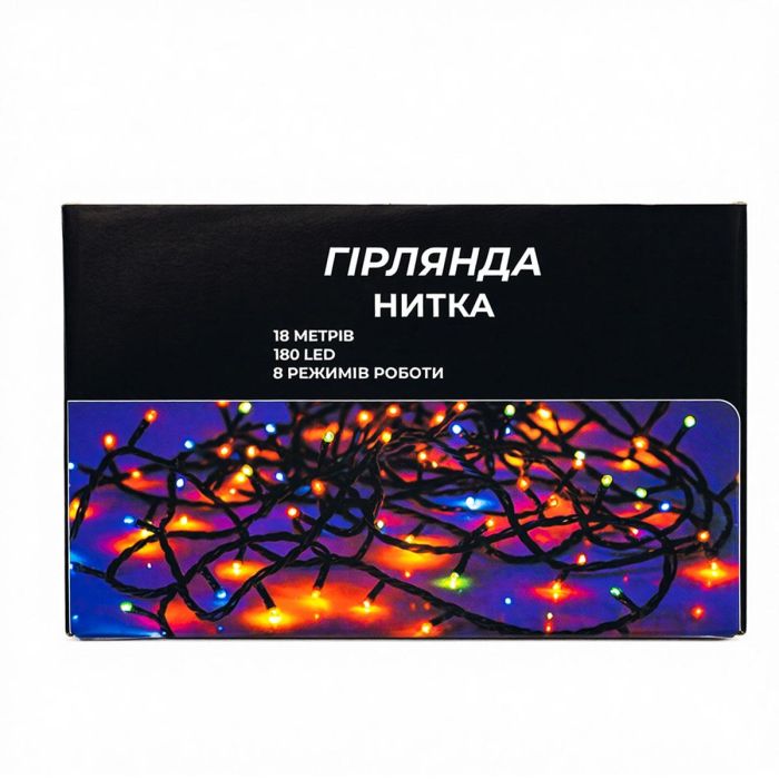 Новорічна гірлянда кімнатна нитка 18 м 180 LED кімнатна гірлянда чорний провід Жовте світло W180LED18MBY