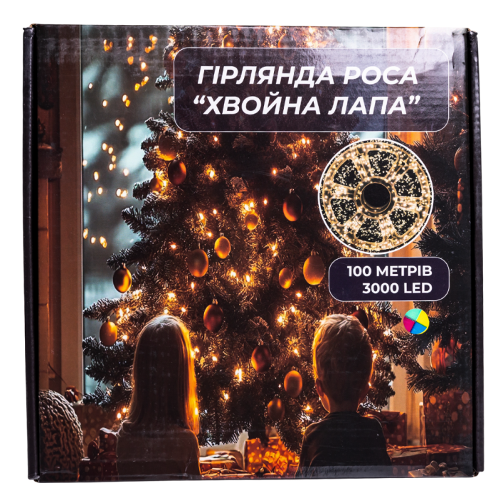 Новорічна гірлянда кімнатна роса 100 м 3000 LED Хвойна лапа зелений провід Мультиколор D3000L100MGML