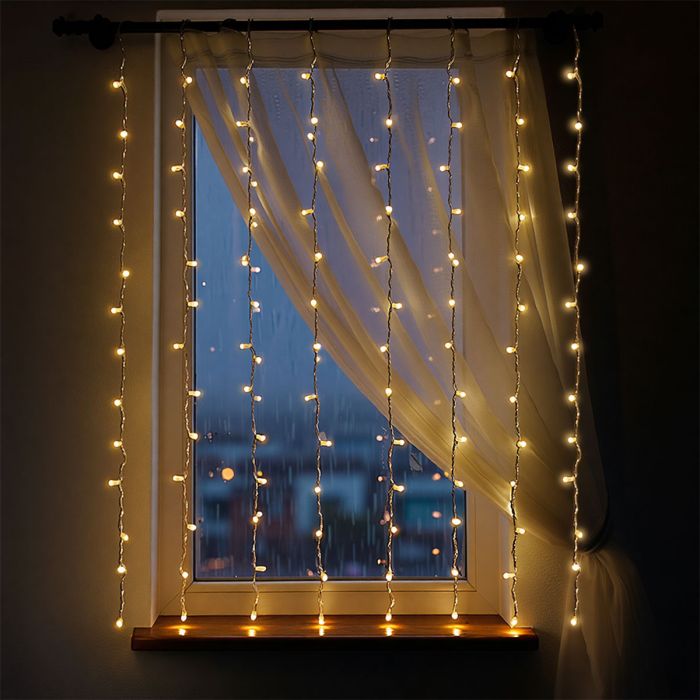 Новорічна гірлянда штора 1,5х1,5 м 64 LED кімнатна гірлянда білий провід Жовте світло ZWM1564LEDY