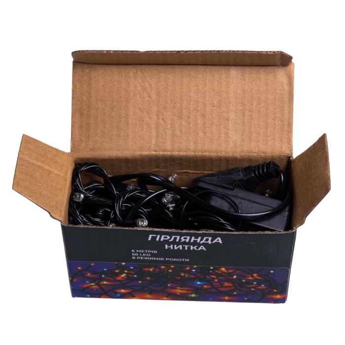 Новорічна кімнатна гірлянда нитка 6 м 50 LED чорний провід Білий W50LED6MBW